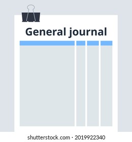 General journal vector. Accounting and business concept. Flat illustration.