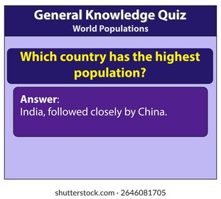 General knowledge quiz about world populations and which country has the highest population india china