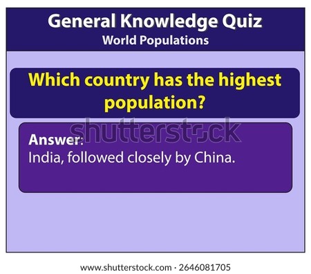 General knowledge quiz about world populations and which country has the highest population india china
