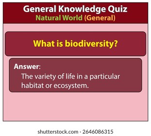 Questionário de conhecimento geral mundo natural definição da biodiversidade ecossistema habitat variedade de vida questão