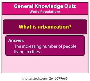 General knowledge quiz on urbanization and world populations for learning and education purposes