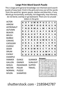 General knowledge word search puzzle. Easy level. Family friendly. Large print. Suitable for seniors, grown-ups, children. Answer included.
