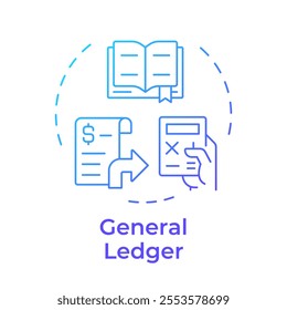 General ledger blue gradient concept icon. Banking statement, calculation. Business, accounting. Round shape line illustration. Abstract idea. Graphic design. Easy to use in infographic, presentation