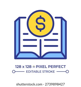 General ledger pixel perfect line color icon. System keeping company financial data. Transaction organization. Business. Isolated vector illustration. Flat colorful symbol design. Editable stroke