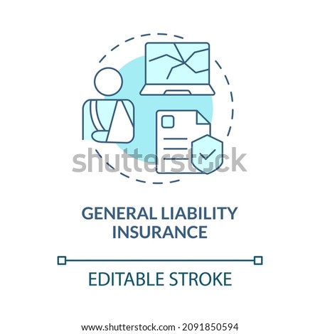 General liability insurance turquoise concept icon. Worker benefit abstract idea thin line illustration. Isolated outline drawing. Editable stroke. Roboto-Medium, Myriad Pro-Bold fonts used