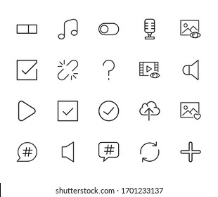 conjunto de iconos de línea general. Elementos vectoriales de trazo para el diseño moderno. Pictogramas simples para concepto móvil y aplicaciones web. Iconos de línea de vectores aislados en un fondo blanco. 
