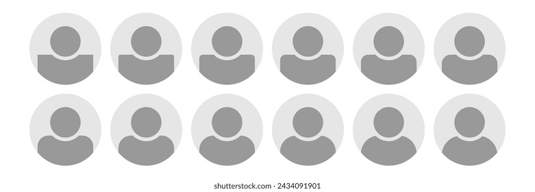 General login icon. Headshot placeholder for user avatar. Gray simple flat vector round portrait. Register new member on web page. Empty silhouette view.