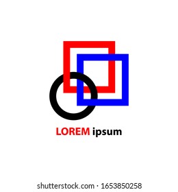 general logo.
blue and red square logo with black circles