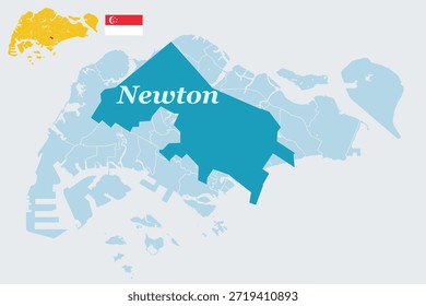 Para un mapa general que destaca los Lugares famosos:
  Mapa del distrito central de Newton Singapur con bandera - tierra. Istana y Orchard Road Área Vector Esquema