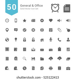 General And Office Icon Set. 50 Solid Vector Icons.