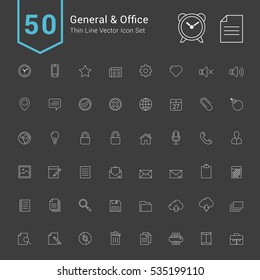 General and Office Icon Set. 50 Thin Line Vector Icons.