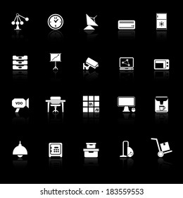 General office icons with reflect on black background stock vector