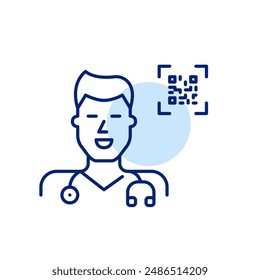 General practitioner doctor with stethoscope and qr code. Telemedicine appointment and consultation access. Pixel perfect, editable stroke icon