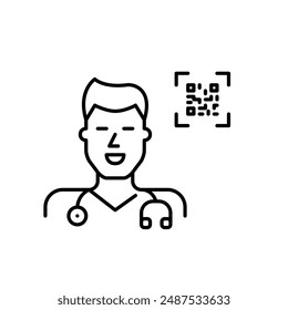 General practitioner doctor with stethoscope and qr code. Telemedicine appointment and consultation access. Pixel perfect vector icon