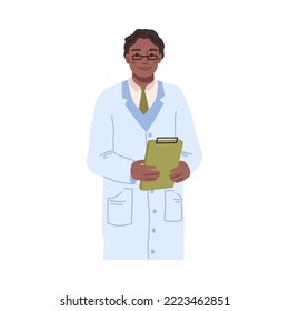 General practitioner, isolated doctor with documents or patients analysis results. Medical worker from hospital or clinics. Flat cartoon character, vector in flat style