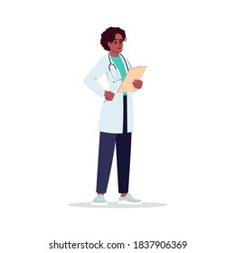 General Practitioner Semi Flat RGB Color Vector Illustration. Medical Staff. Young African American Woman Working As Primary Care Physician Isolated Cartoon Character On White Background