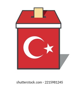 General and Presidential elections in Turkey 2023. (Turkish Translate on the Image: Turkey's Presidental Elections 2023) Ballot Box and Turkish Flag Symbol.