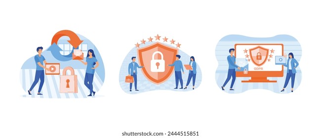 General Privacy Regulation. General rules for data protection GDPR. General Privacy Regulation For Protection Of Personal Data. Set flat vector modern illustration 