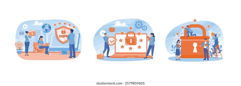 General privacy regulations for the protection of personal data. People protect business data and information. Data protection on the internet. General Privacy concept. Set flat vector illustration.