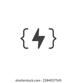 General programming syntax vector icon. filled flat sign for mobile concept and web design. Brackets with a lightning bolt glyph icon. Code Brackets symbol, logo illustration. Vector graphics