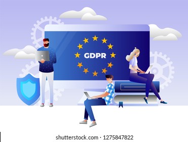 General rules for data protection GDPR. The European Commission strengthens and unifies the protection of personal data. control over their personal data. Vector illustration. Character design