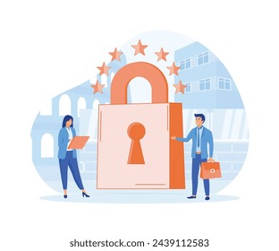 General rules for data protection GDPR. The European Commission strengthens and unifies the protection of personal data. flat vector modern illustration