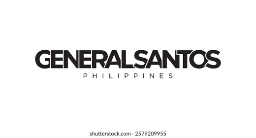 General Santos in the Philippines emblem. The design features a geometric style, vector illustration with bold typography in a modern font. The graphic slogan lettering.
