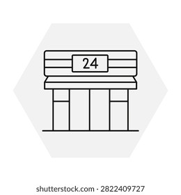 General Store Icon. Convenience Store Building Symbol. Retail Shop Outline Icon. Editable stroke. Isolated vector illustration.