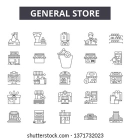 General store line icons, signs set, vector. General store outline concept, illustration: store,shop,general,retail,business,web