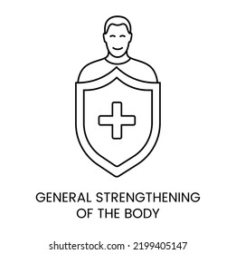 General strengthening of the body icon line in vector, illustration of health protection.