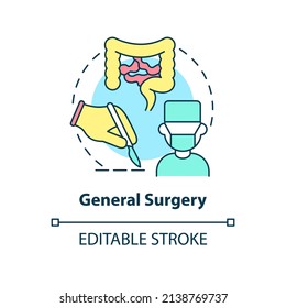 General Surgery Concept Icon. Professional Care. Medical Center Service Abstract Idea Thin Line Illustration. Isolated Outline Drawing. Editable Stroke. Arial, Myriad Pro-Bold Fonts Used