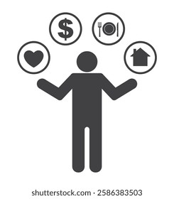 general things that people needs. love heart, money, food, home icon