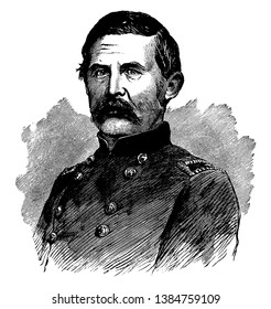 General Thomas L. Crittenden, he was a lawyer, politician, and Union general during the American civil war, vintage line drawing or engraving illustration