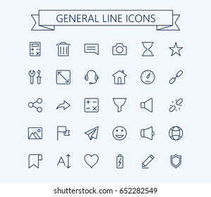 General vector icons set 2. Thin line outline 24x24 Grid.Pixel Perfect