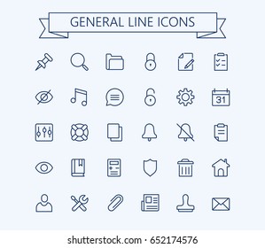 General vector icons set. Thin line outline 24x24 Grid.Pixel Perfect