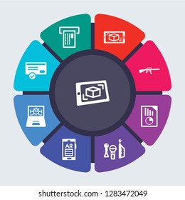 general vector template for infographics. Business concept with 9 options, steps, parts, segments. Banner infographic cycling diagram, round chart, augmented reality, atm cash icons