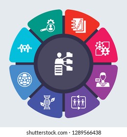 general vector template for infographics. Business concept with 9 options, steps, parts, segments. Banner infographic cycling diagram, round chart, hr software, services, policies icons
