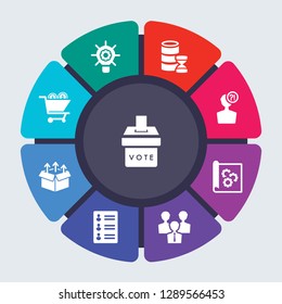 general vector template for infographics. Business concept with 9 options, steps, parts, segments. Banner infographic cycling diagram, round chart, referendum, realization, real time data icons