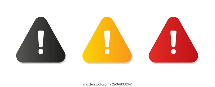 General warning sign vector icons. Hazard caution sign vector illustration for danger alerts. Exclamation mark, warning symbol set for professional safety signage. Attention icon in flat style.