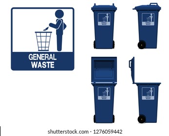 general waste icon and bin on transparent background