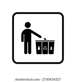 Desperdicio General, Reciclaje de Vector Icono Plano sobre Fondo Blanco. Lanza Carteles de Papel de Basura, Mantente Limpio y El Hombre Lanza El Símbolo Cuadrado de La Basura.	