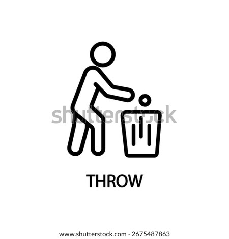 General Waste, Recycling Vector line Icon Set on White Background. Throw Garbage Signs, Keep Clean and Man Throws Trash Symbols