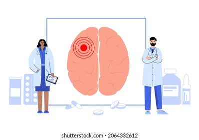 Generalized or partial seizure. Epilepsy and abnormal brain activity. Pain, spasm, migraine, headache or stress in human head. CNS disorder. Mental health clinic. Medical research vector illustration.