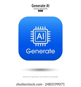 Generar AI. Botón 3d mínimo moderno. La IA entra por Instrucción de mando para generar ideas. Estilo de diseño de íconos azul 3d para App, Sitios web, interfaces y App móviles. UI UX diseño, Ilustración vectorial.