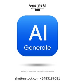 Generate AI. 3d button minimal modern. AI enters by command prompt to generate ideas. 3d blue icon design style for Apps, Websites, Interfaces, and mobile apps. UI UX design, Vector illustration.