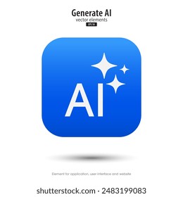 Generate AI. 3d button minimal modern. AI enters by command prompt to generate ideas. 3d blue icon design style for Apps, Websites, Interfaces, and mobile apps. UI UX design, Vector illustration.