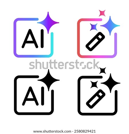 generate AI artificial intelligence icon symbol of generative button icon outline and gradient set collection crate star magic wand