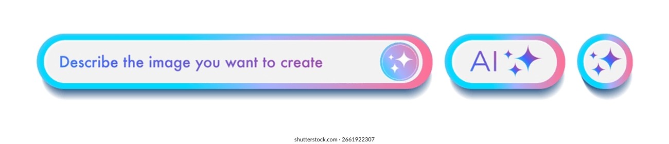 Generate Ai bar and buttons user interface 3d colorful style. Artificial intelligence button trendy neumorphic for ui ux element, app, website