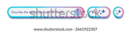 Generate Ai bar and buttons user interface 3d colorful style. Artificial intelligence button trendy neumorphic for ui ux element, app, website