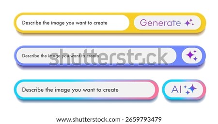Generate Ai bar set user interface 3d color style isolated on background. Artificial intelligence button trendy neumorphic for ui ux element, app, website